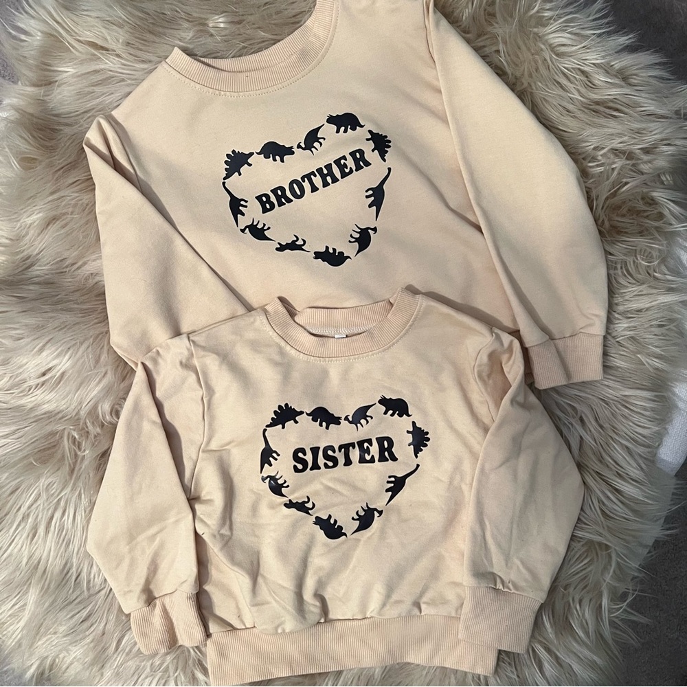 brother/sister matching dino sweatshirts